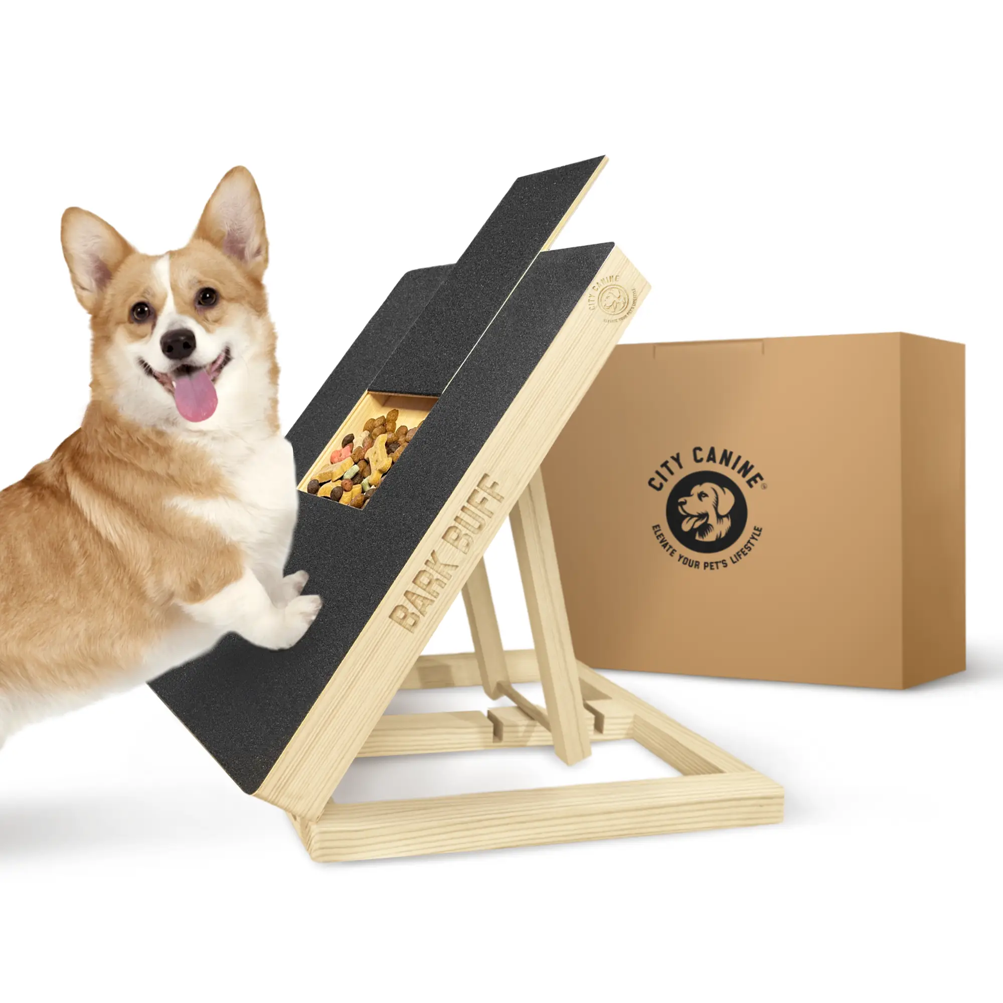 CITY CANINE Bark Buff - Dog Nail Scratch Board with Built-in Treat Box - Extra Sandpaper Sheet Included