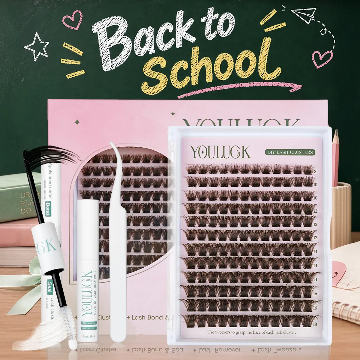 Brown Lash Clusters | YOULUCK Brown Enchantress Lash Clusters Kit – Soft Fluffy Long-Lasting Lashes with Glue Remover & Tweezer for Easy At-Home Application