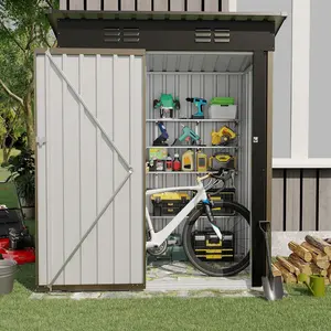 5×3FT Brown Storage Shed，67CU.FT Tool Shed with Sloping Roof and Lockable Door, Compact Metal Tool Garden Shed for Garden,Backyard,Patio