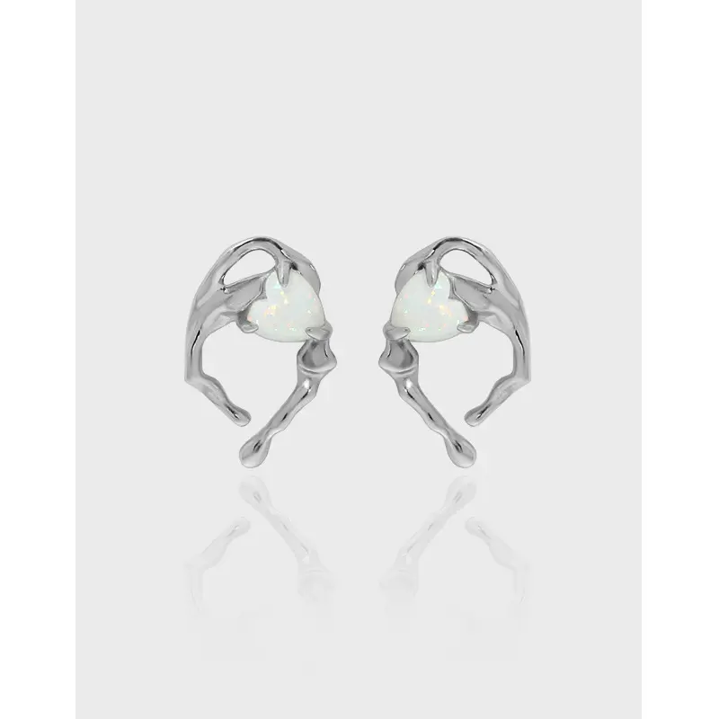 Irregular Design S925 Silver Earrings with Australian Opal Texture