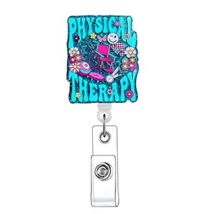 Physical Therapy Retractable Badge Reel, 1 Count Acrylic Id Holder with Clip for Nurses, Nursing Students, Doctors, Students & Office Staff, Retractable Badge Holders