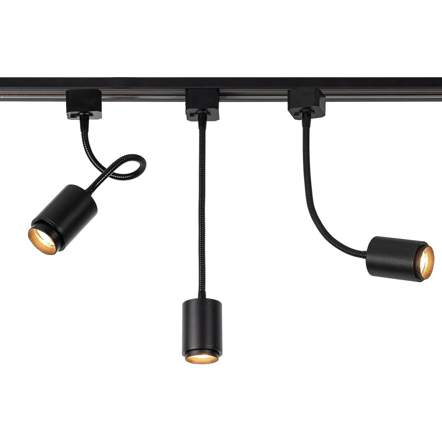 H-Type Track Lighting, 3-Light Modern Halo Track Lighting Fixtures with 360° Flexible Gooseneck, Black Aluminum LED Spotlight for Gallery, Bedroom, Kitchen Island, Loft (Warm White)