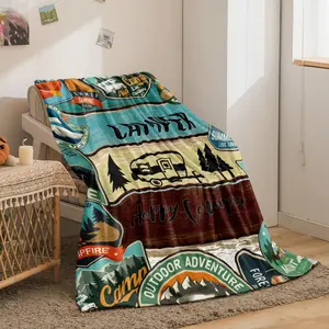 1PC Camper and Forest Pattern Printed Blanket, Suitable for Sofas, Beds, Offices, Travel, Camping Chairs, Warm Plush Blanket