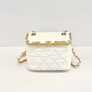 Pre-owned CHANEL 2023/24 Métiers d'Art Limited Edition Gold Plated Kiss Lock Milk Carton Bag Exclusive Leather Fashion Accessory