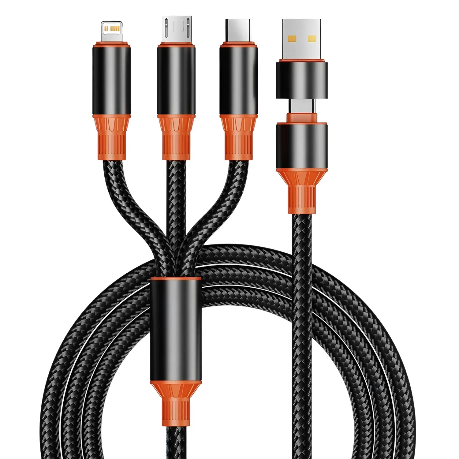 240w Fast Charging Cable Multi-Port Charger Nylon Braided Anti Tangle Cable PD USB Adapter Type-C Micro iOS Interfaces Lightning Cable 1.2m Long Optional 1/2 Pcs