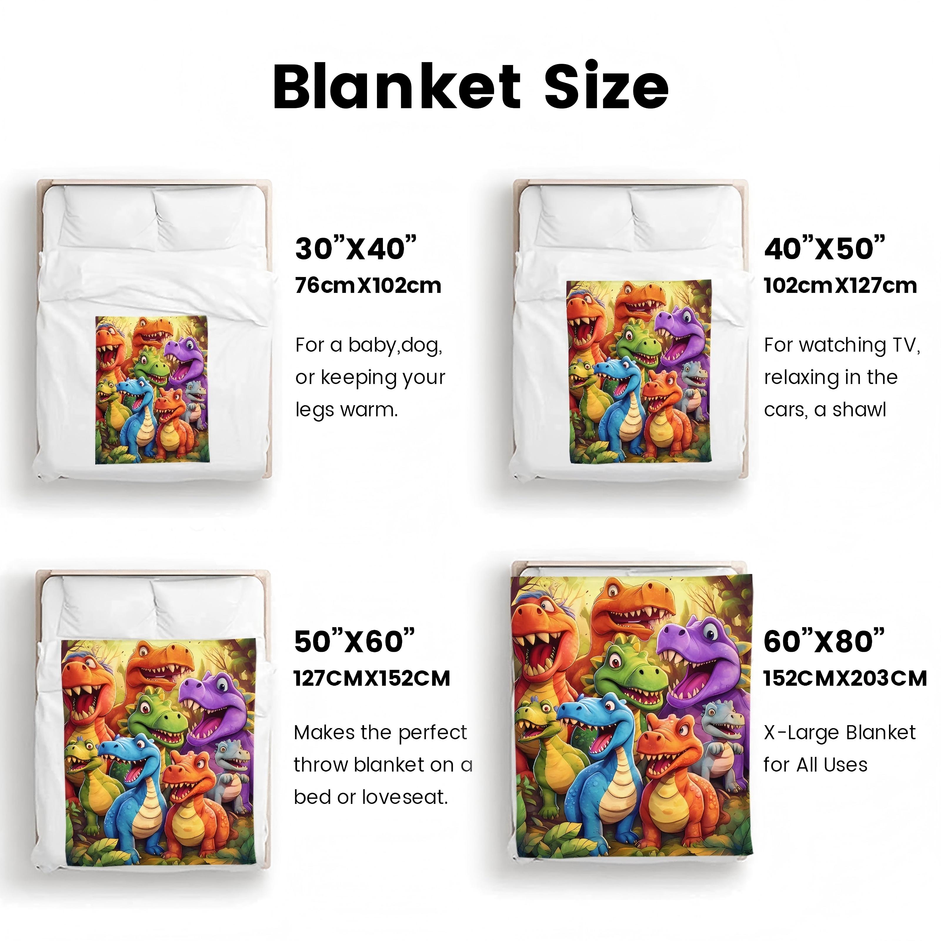 Colorful Cute Dinosaur Jungle Flannel Blanket Soft Cozy Gift Throw with Cheerful Cartoon Dino Design Perfect for Gifting to Kids Snuggling Warmly or Adding Playful Prehistoric Charm to Any Space