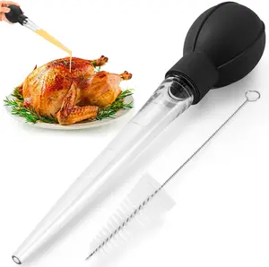 Premium Turkey Basters for Cooking – Baster Syringe for Hot Liquids – Meat and Food Injector – Essential Thanksgiving Cooking Tool – Turkey Baster Large with Cleaning Brush(Black)