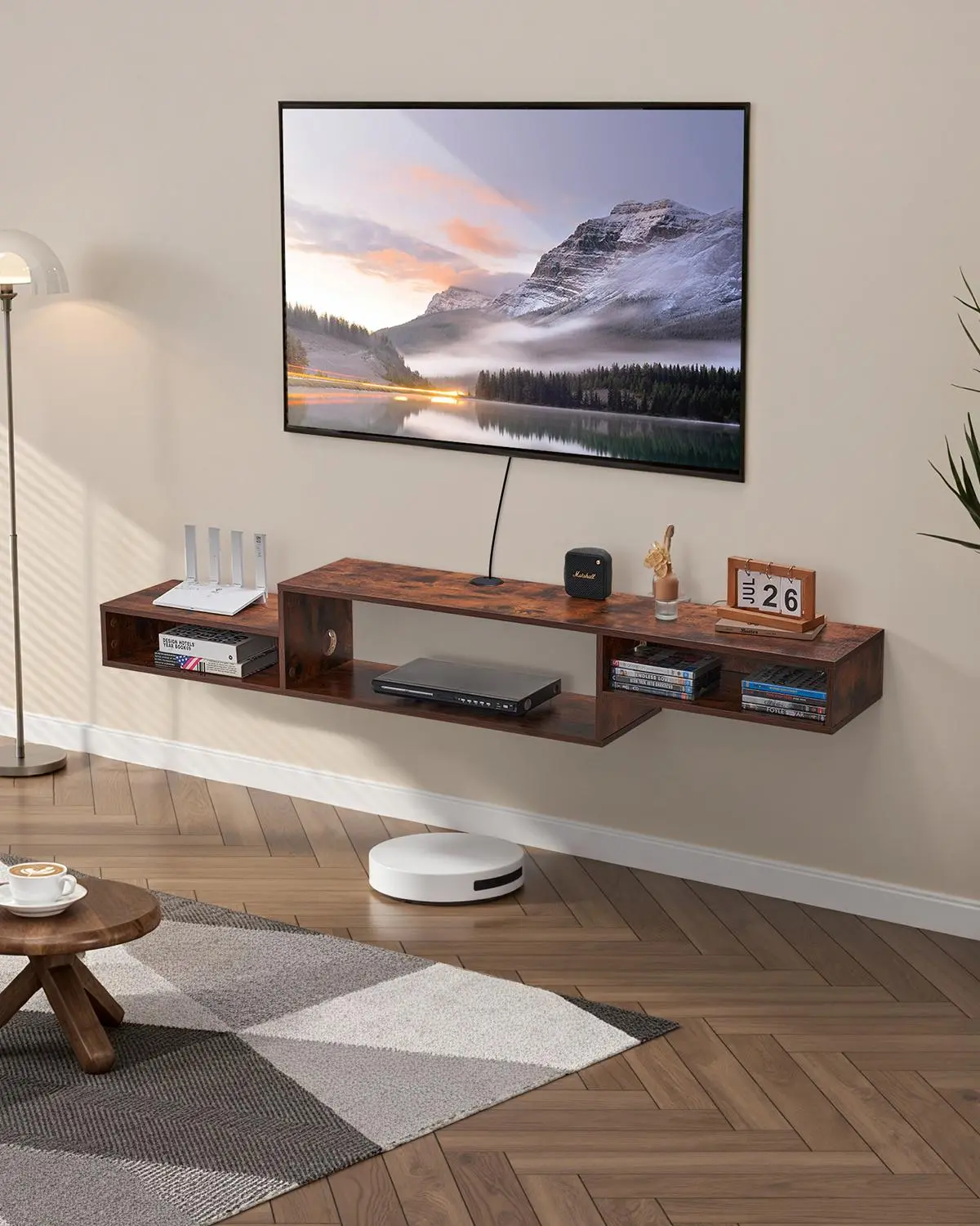 【SummerFinds】VEVOR Floating TV Stand, 70" Wall Mount Entertainment Center with Power Outlet & Cable Hole, Modern Floating TV Shelf with Storage Cabinet for DVD Player, Cable Box, Game Console, TV Accessory, Wood