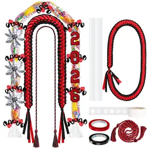 2026 Graduation Leis with Candy Leis for Graduates Gifts, Double Colors Braided Ribbon Graduation Necklace, 13pcs DIY Kit Include 1 Braid graduation lei & 1 Honor Cord & 2 PE bags & 6 Wooden Numbers & 2 Rolls Ribbons & 1 Roll Glue Dots