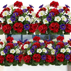 Simulation red geranium and white and purple morning glory bouquet, Artificial flower arrangements, UV resistant and fade-resistant, plastic flowers, suitable for outdoor home decoration and festival event decoration