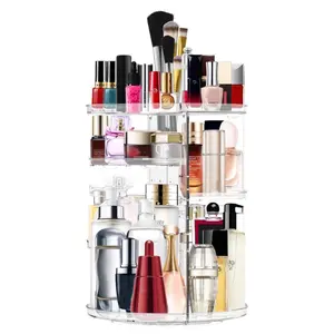 Makeup Organizer 360 Rotating Cosmetic Organizer DIY Adjustable Makeup Carousel Spinning Holder Rack, Large Capacity Cosmetic Storage Box Makeup Brushes Organizer for Vanity Countertop (Clear)