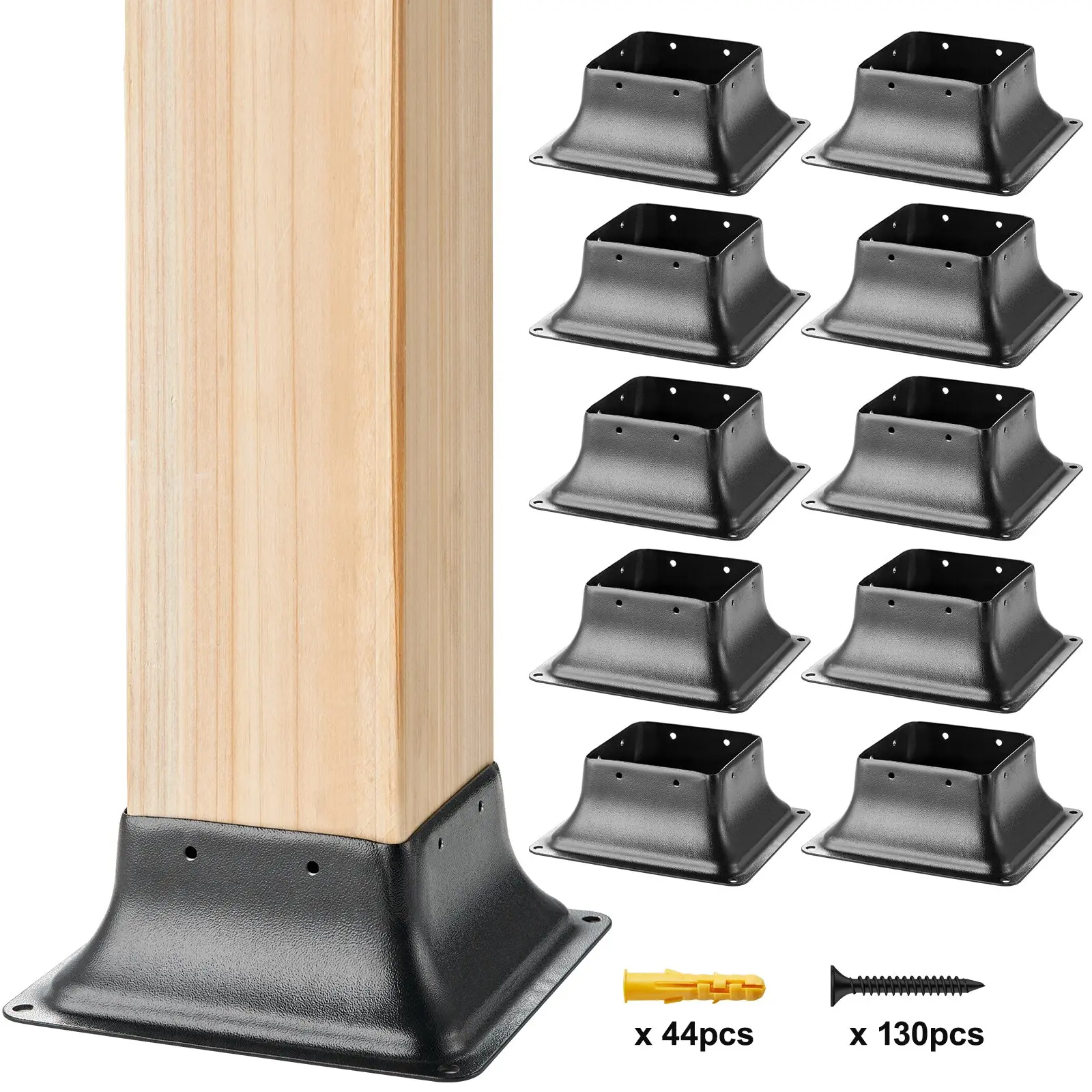 【toolupgrade】VEVOR 10Pcs Heavy-Duty Square 4x4 Post Base, Rustproof Powder-Coated Steel Bracket with Pre-Drilled Holes, 3.6x3.6 Inches Internal Fit for Standard Wood Decking Posts, Concrete-Mountable Screws-Included Support