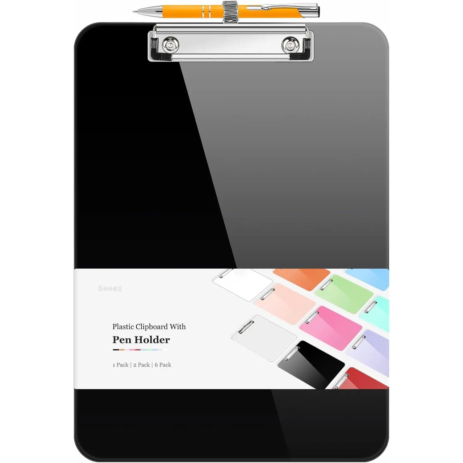 Cute Hanging Black Plastic Clipboard with Pen Holder - 10% Thicker, 8.5x11 Standard Letter Size A4, Low Profile Clip, for Women Teachers, Office & School Supplies