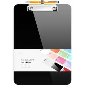 Plastic Clipboard with Pen Holder, [10% Thicker] Clip Boards 8.5x11 with Low Profile Clip, Cute Hanging Clipboard, Standard Letter Size A4 for Women Teacher, Office & School Supplies, Black