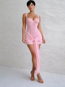 V-neck Spliced Tie-Up Hip Wrap Camisole Dress  Lightweight Womenswear Party