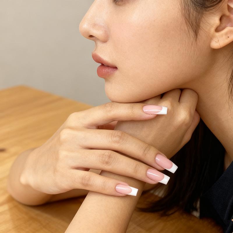 Square Fake French Nails False Long Nails Full Cover Acrylic Long Fake Nails for Women and Girls 24PCS Classic Touch 2 Medium Square White French Tips Press On Nails