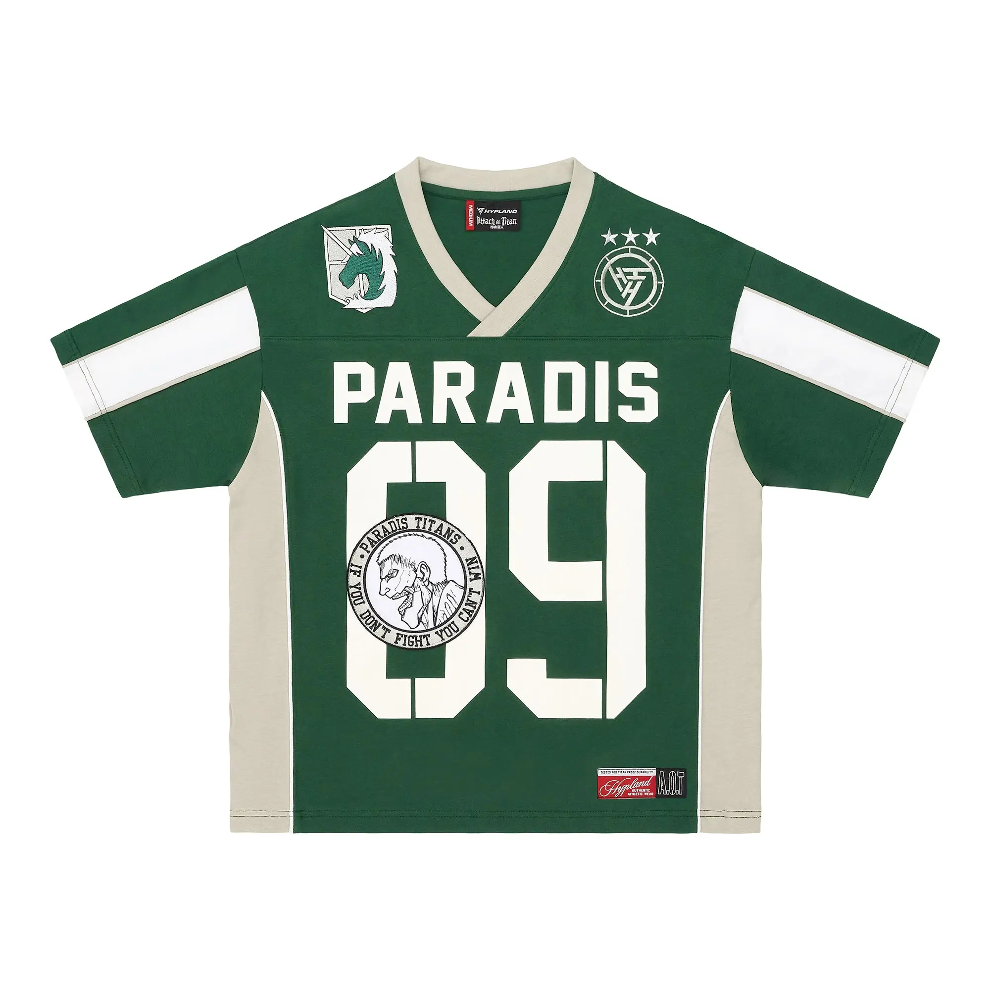 Hypland x Attack On Titan Officially Licensed Collaboration Unisex Cotton-Spandex Jersey - Green Paradis Design, Embroidery Graphics, Licensed Patch, True to Size, S-3XL Sizes, Professional Sports Fan Wear for Attack on Titan Fans