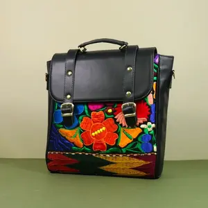 Beautiful Black Printed Bag with Vibrant Floral Embroidery 100% Original Handcrafted Design