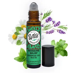 Wild Essentials Migraine Relief Essential Oil Roll On, 10ml, Headaches, Tension, Congestion, Cold, Pure, Premium Grade Essential Oils, Organic Jojoba Oil, Ready to Use, Moisturizer, All Natural