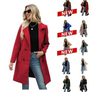 UANEO Women Winter Wool Blend Camel Mid-Long Coat Notch Double-Breasted Lapel Jacket Outwear（gift）