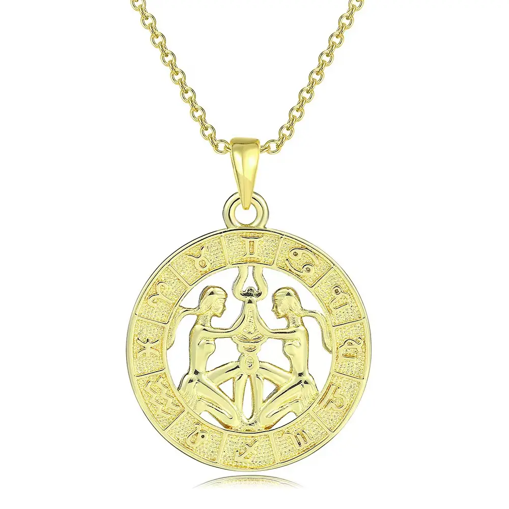 Unisex Zodiac Necklace, 14K Gold Plated Stainless Steel Jewelry, 12 Constellation Pendants, Elegant Design, All Season Wear, Personlized Hip-Hop Accessories, Unique Goft for Birthday Gift