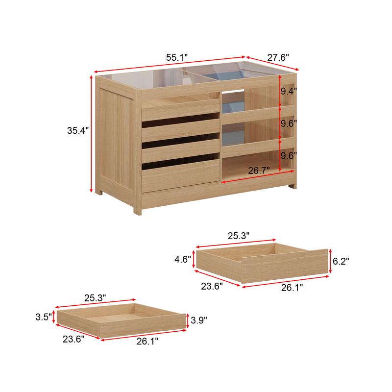 FUFU&GAGA Bedroom Island Wardrobe Closet Island with Glass Tabletop, 47.2”(W) x 23.6”(H) - Minimalist Design for Storage & Display