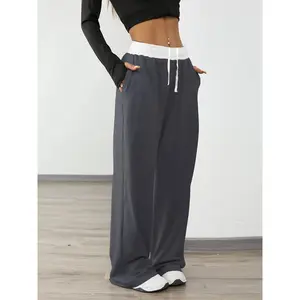 Women's High Elasticity Sporty Sports Bottoms - Color Block Waistband, Pockets, for Running, Gym, Outdoor Casual Sportswear