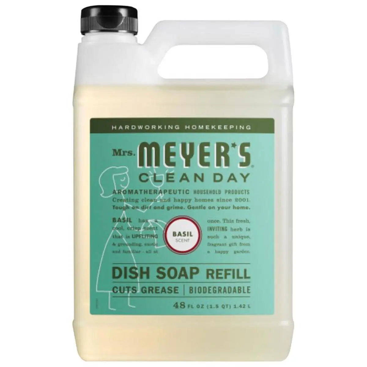 212 MAIN 48oz Scented Biodegradable Mrs. Meyer Clean Day Basil Scent Liquid Dish Soap Refill Pack, Household Cleaning Product