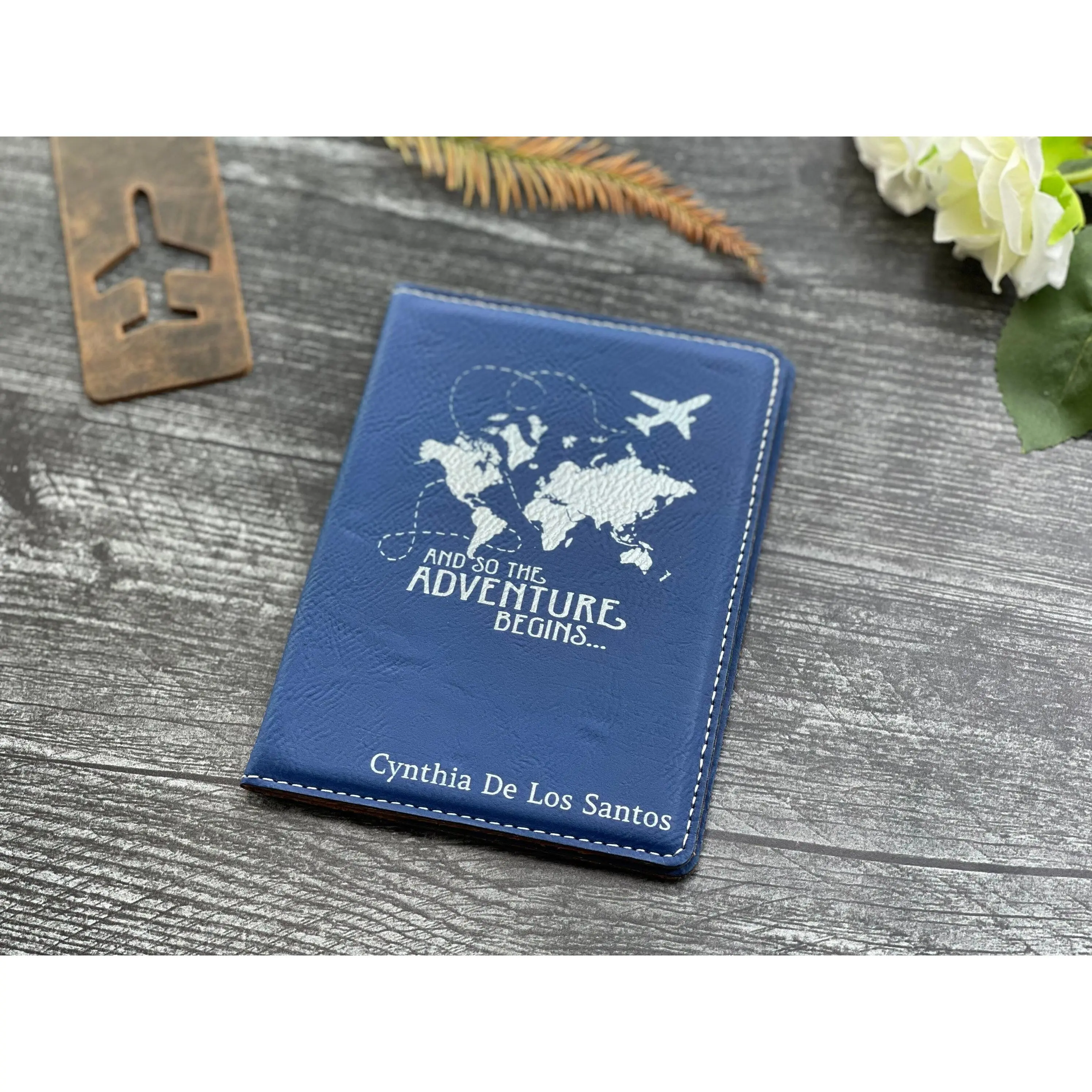 Rustic Unisex Faux Leather Passport Cover - 4 1/4"x5 3/4" Folded Size, Custom Gold Engraving Personalized, Wipe-Clean Travel Wallet with Money Pocket Sleeve, Made in USA Gift