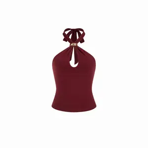 Cider Halter Neck Tie Front Metal Detail Slim Top SwimWeek