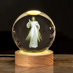 1 Piece Elegant Religious Figure Crystal Ball Night Light with Warm Light - USB Powered, Wooden Base Home Decor Lamp - Ideal Gift for Birthday, Valentine's Day, Christmas