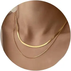 Chesky 14K gold/silver plated snake chain necklace herringbone gold choker necklaces for women jewelry gifts 1.5/3/5mm (W) 14/16 (L)
