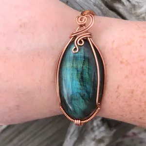 Deep Aquamarine Labradorite Cuff Bracelet