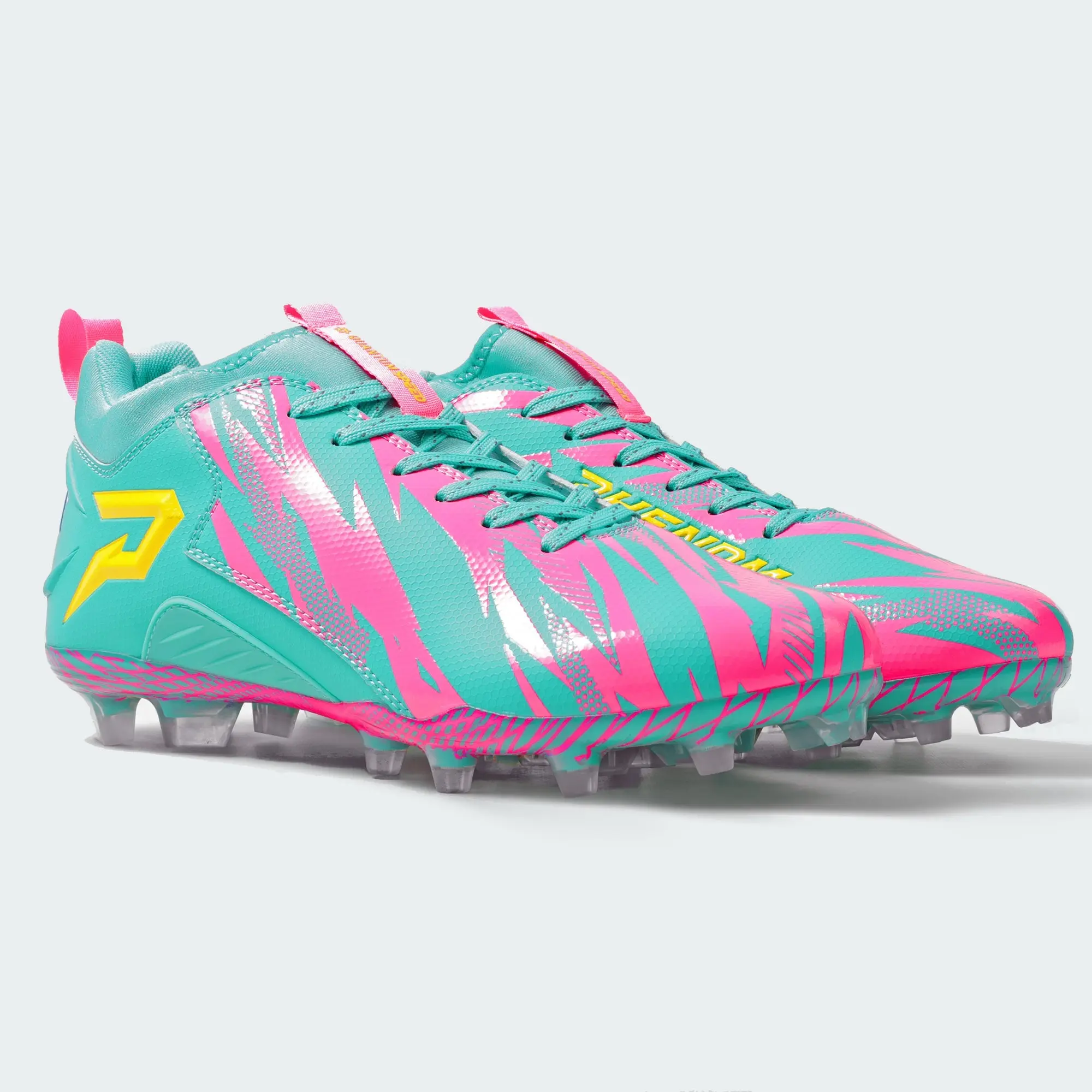 Men's & Youth (1-14) Low-Cut American Football Cleats - Lightweight Microfiber, TPU Molded Traction Plate, Tropical Graphics for Game Day, Practice (For Wide Receivers, Defensive Backs)