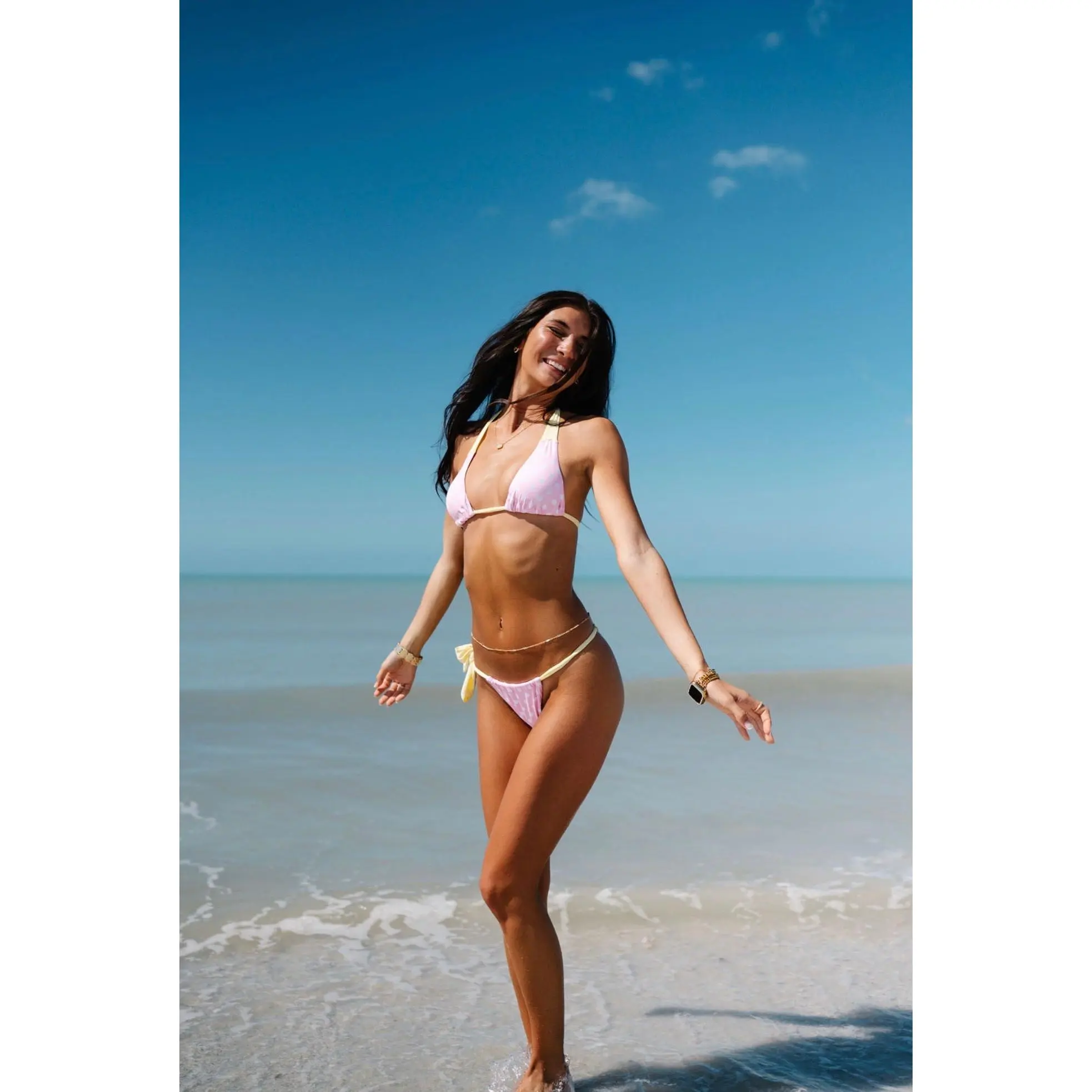 Pink and yellow polkadot triangle Bari bikini set