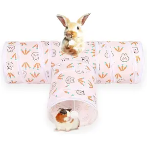 3 Way Washable Hideout Toys, Small Pet Tunnels and Tubes for Baby Rabbit Ferret Hamster Chinchilla Hedgehog Hiding and Resting (White)