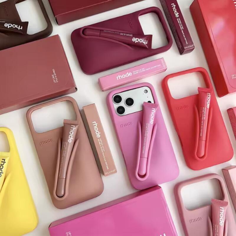 Silicone Phone Case with Integrated Lip Balm Slot for Rhode Peptide Lip Treatment.