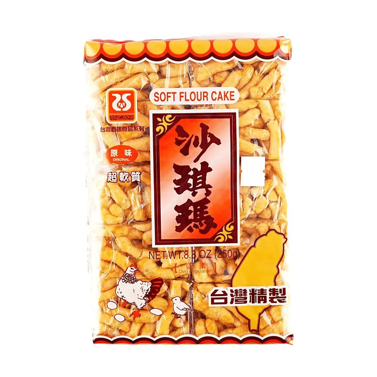 SEA WOODS Taiwanese Egg Sachima 250g - Crispy Sweet Snack, Traditional Asian Dessert, Perfect for Tea Time