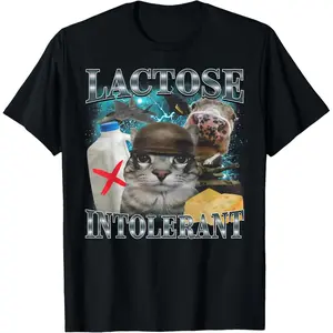 Lactose Intolerant Silly Cat Meme Funny Saying Cats Animals T-ShirtFashion Unisex T-shirts M-5XL