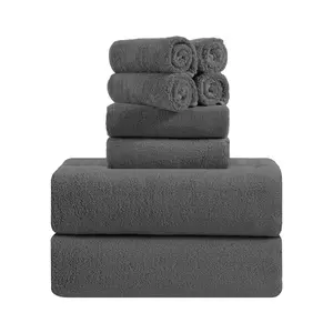 8-Pack Soft Bath Towel Set 2 Microfiber Bath Sheets 2 Hand Towels & 4 Washcloths for Home Bathroom Gym Hotel Spa Dark Grey-Jessy Home