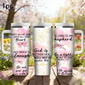 40oz /32oz /30oz /20oz Insulated Drinkware Tumbler with Handle, Insulated Water Cup, Christian Bible Verse Print, Trust in the Lord Stainless Steel Vacuum Travel Mug, Leakproof Thermal Cup for Hot/Cold Drinks, Perfect Religious Gift for Women