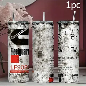 1pc 20/30oz Cummins Fleetguard Lf9080 Oil Filter Straw Insulated Tumbler, Leakproof Stainless Steel Water Bottle, Portable Travel Mug for Camping & Sports, Vacuum Insulated Flask, Insulated Drinkware