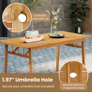 COSTWAY-6 Pieces Patio Acacia Wood Dining Set with Bench Rectangular Table and Chairs