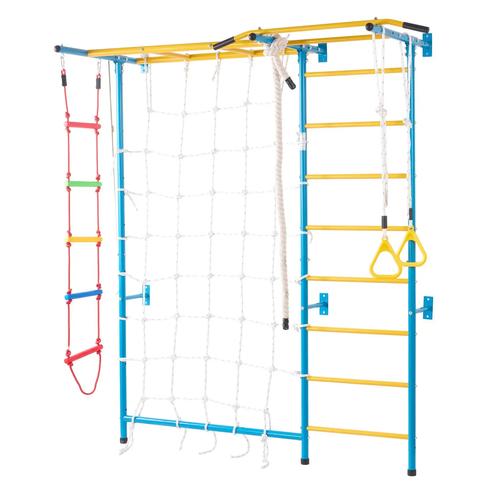 【SummerFinds】VEVOR Indoor Jungle Gym for Toddlers,  7-in-1 Climbing Playset with Carbon Steel Swedish Ladder, Wall Ladder, Pull-Up Bar, Rope Ladder, and Gymnastic Rings, Supports 220 lbs, Multicolor