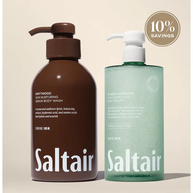 Saltair Driftwood Cleanse & Hydrate Bundle - Driftwood Body Wash (17 fl oz) & Hyaluronic Acid Body Serum (13 fl oz)