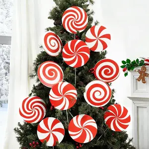 12Pcs Large Candy Christmas Tree Decorations Peppermint Lollipop Christmas Picks for Tree 7.87" Red and White Candy Ornaments Plastic Candyland Tree Topper for Xmas Holiday Party Vase Decor