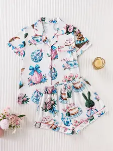 Women's Two-Piece Sleepwear Loungewear Set, Short Sleeve, Soft & Smooth Fabric, Loose-Fit Button-Up Design, Print, All-Season Comfortable Pajamas, Pjs