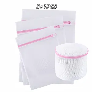 4-Pack Heavy Duty Mesh Laundry Bags Delicate Care System for Bras/Shoes/Sweaters, Hypoallergenic Washing Protector with Zipper Lock for Machine Wash Net Household Items White Home Goods Lightweight Washer