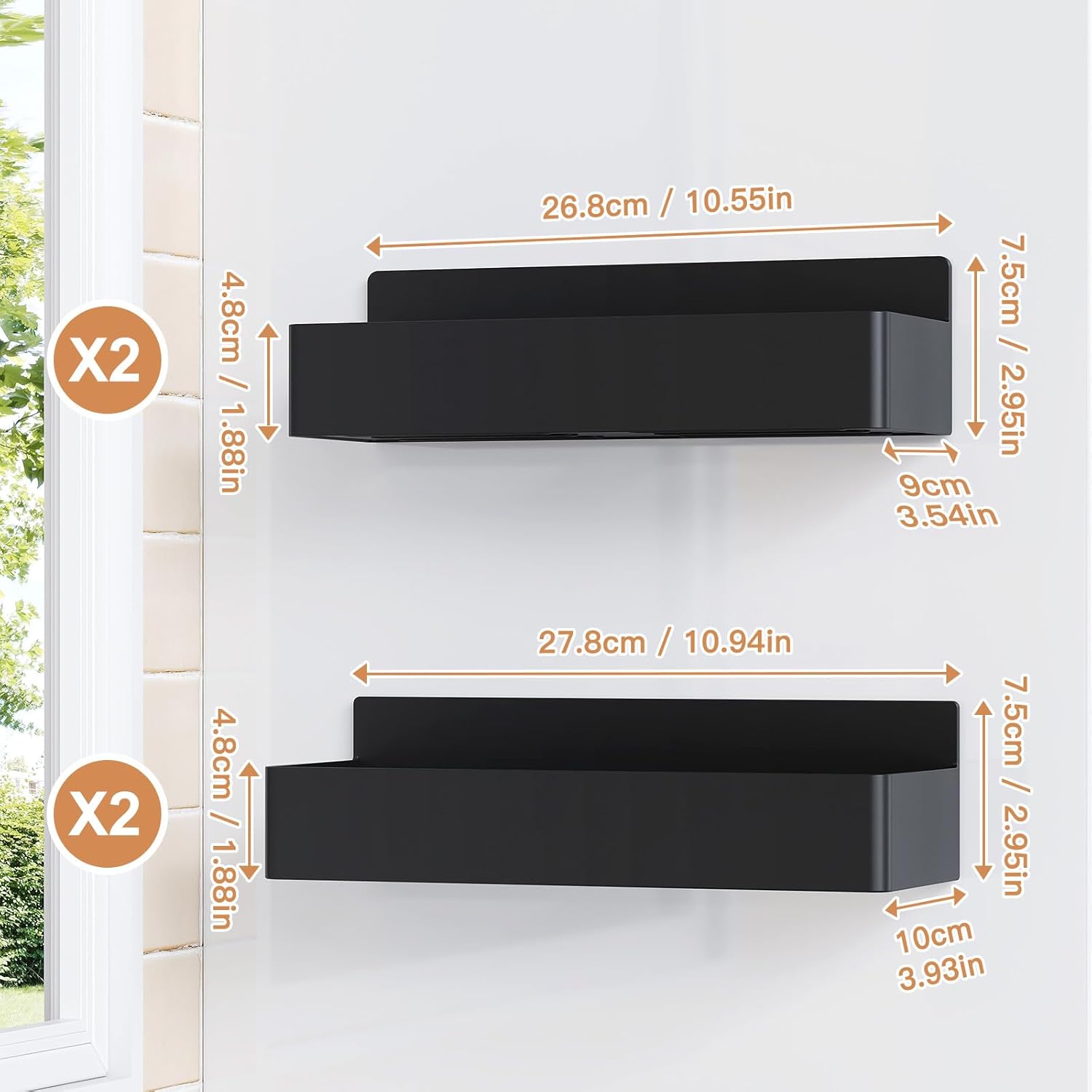 4 Pack Magnetic Spice Rack for Refrigerator, Kitchen Organizer and Storage Shelf, Black