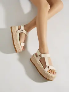 Women's Braided Platform Wedge Sandals, Adjustable Velcro Strap, Anti-Slip Sole, Height Increasing, Simple Versatile, Perfect for Summer Beach Vacations, Flatform
